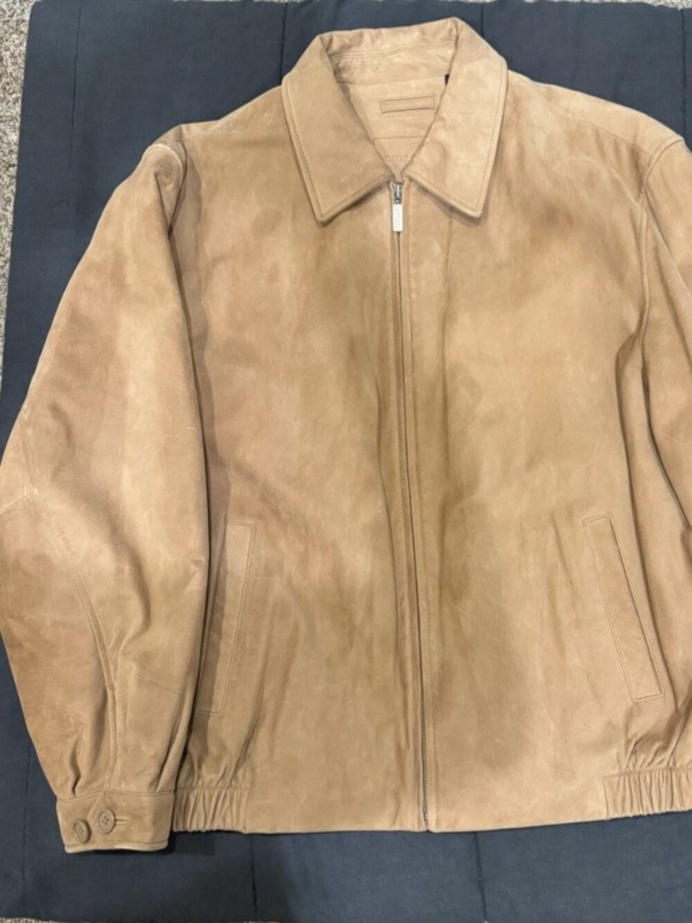 Roundtree & York Men’s XL Genuine Leather Jacket Tan Classic Dress Casual